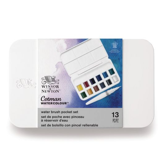 Boîte 12 ½  godets aquarelle pinceau à réserve d'eau en plastique Cotman W&N