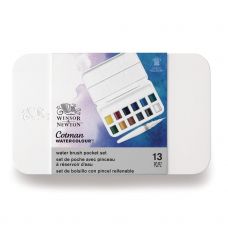 Boîte 12 ½  godets aquarelle pinceau à réserve d'eau en plastique Cotman W&N