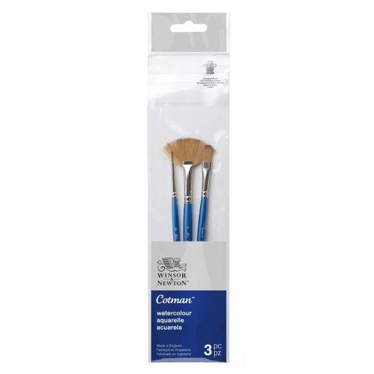 Set 3 pinceaux aquarelle synthétique rond, plat et éventail Cotman