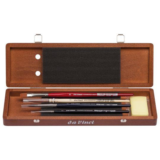 Coffret de 4 pinceaux pour l'aquarelle en vernis noyer  Da Vinci