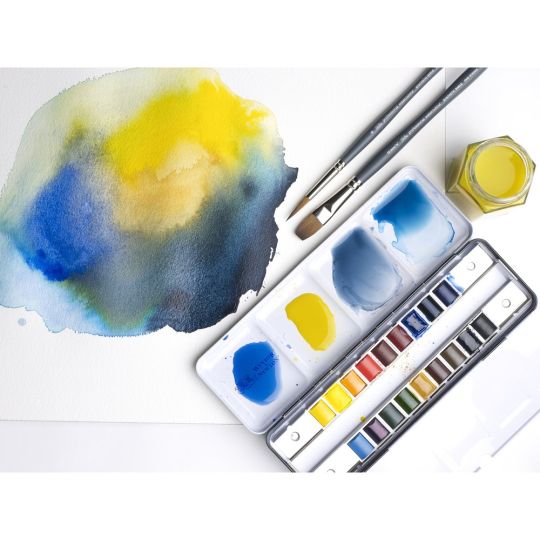 Boîte métal de voyage  18 ½ godets + 6 vides Winsor & Newton
