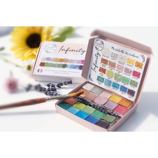 Palette Infinity 20 ½ godets aquarelles extra-fines véganes irisées Aquarelle de Provence