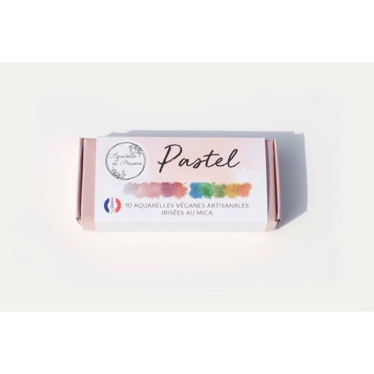 Palette Pastel 10 ½ godets aquarelles extra-fines véganes irisées Aquarelle de Provence