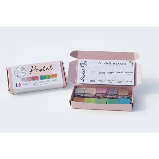 Palette Pastel 10 ½ godets aquarelles extra-fines véganes irisées Aquarelle de Provence