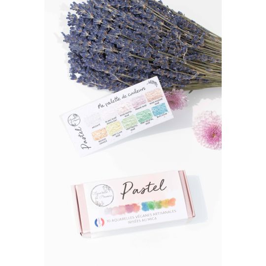 Palette Pastel 10 ½ godets aquarelles extra-fines véganes irisées Aquarelle de Provence