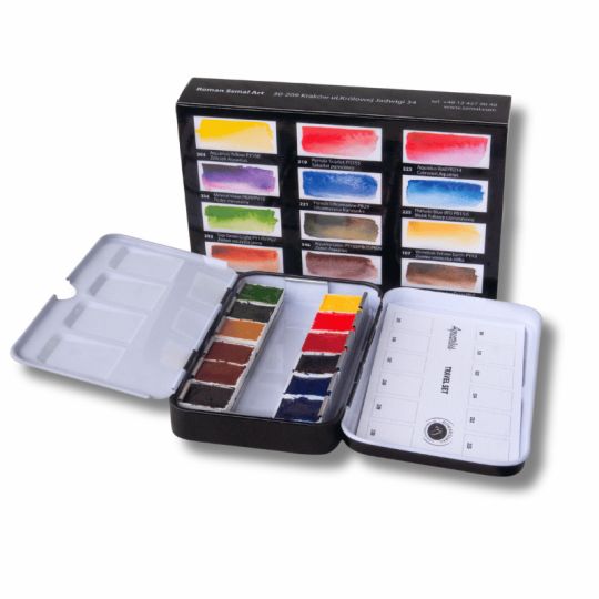 Coffret voyage 12 ½ godets  d'aquarelle extra-fine en métal Roman Szmal