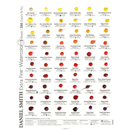Carte échantillon couleurs réelles 266 couleurs Daniel Smith fait à la main