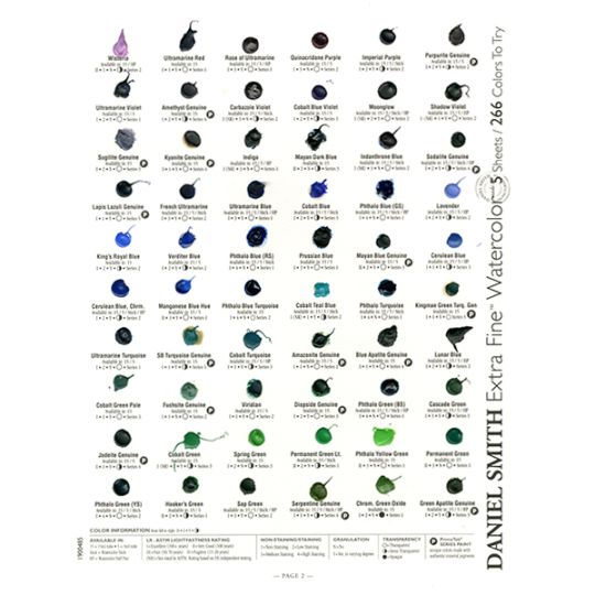 Carte échantillon couleurs réelles 266 couleurs Daniel Smith fait à la main