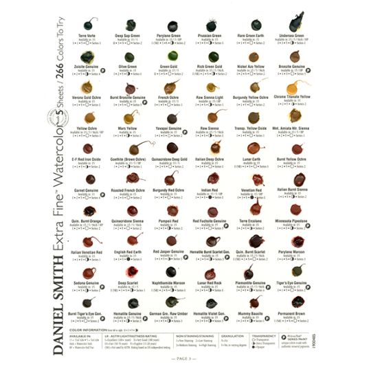 Carte échantillon couleurs réelles 266 couleurs Daniel Smith fait à la main