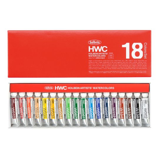 Coffret 18 Tubes 5ml aquarelles extra-fines en carton Holbein Artists'