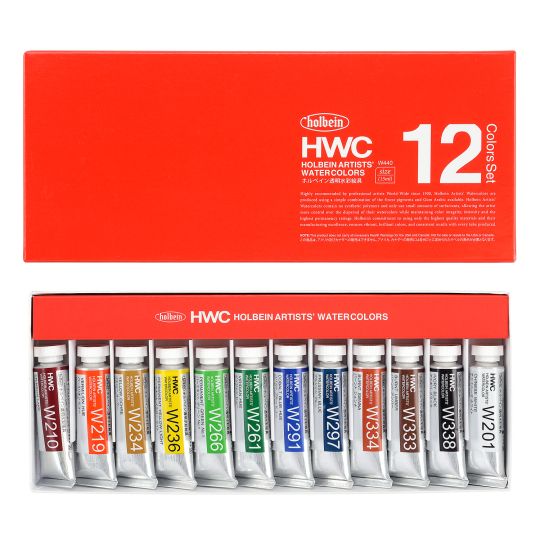 Coffret 12 Tubes 15ml aquarelles extra-fines en carton Holbein Artists'
