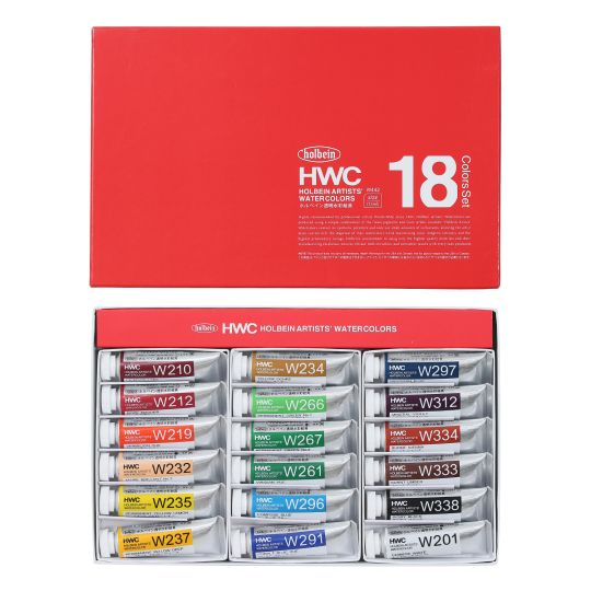 Coffret 18 Tubes 15ml aquarelles extra-fines en carton Holbein Artists'