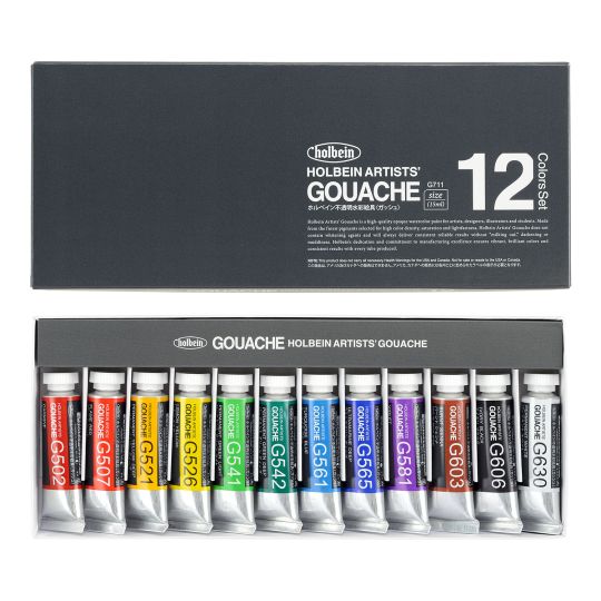 Coffret 12 Tubes 15ml gouache extra-fines en carton Holbein Artists'