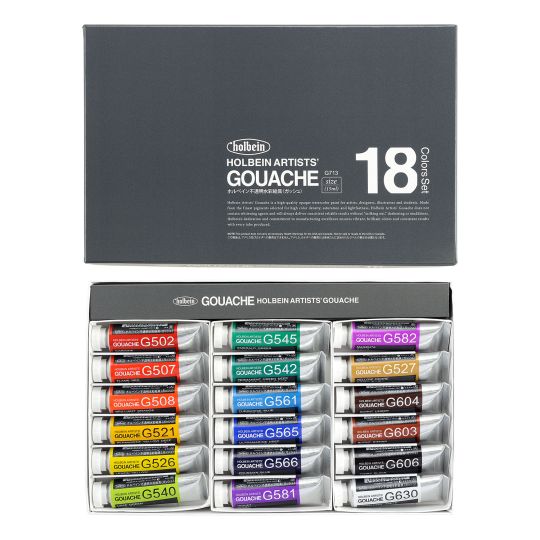Coffret 18 Tubes 15ml gouache extra-fines en carton Holbein Artists'