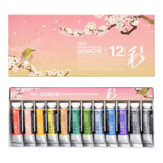 Coffret printemps 12 Tubes 15ml gouache extra-fines en carton Holbein Artists'