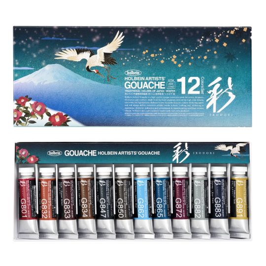 Coffret hiver 12 Tubes 15ml gouache extra-fines en carton Holbein Artists'