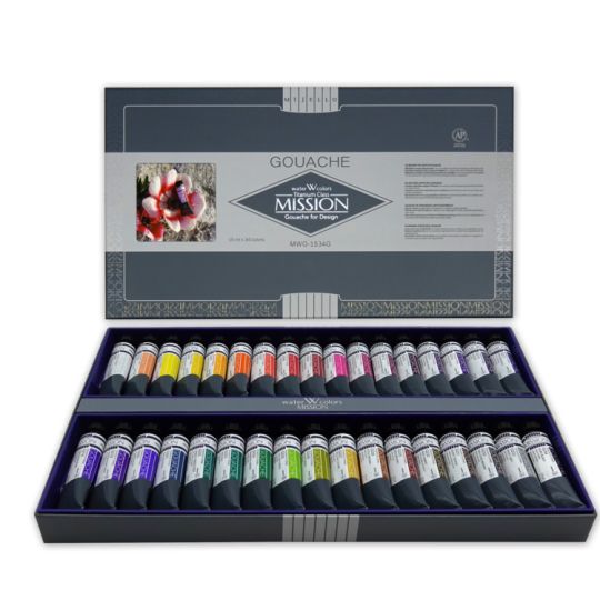 Coffret 34 Tubes 15ml gouache extra-fines en carton Mijello