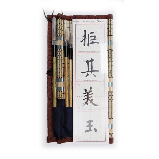 Set de Calligraphie 3 pinceaux avec natte bambou Léonard