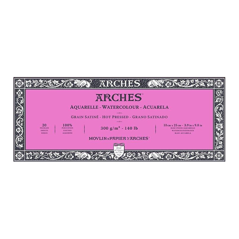 Bloc collé 4 côtés Arches 10x25 300g 20 f grain satiné