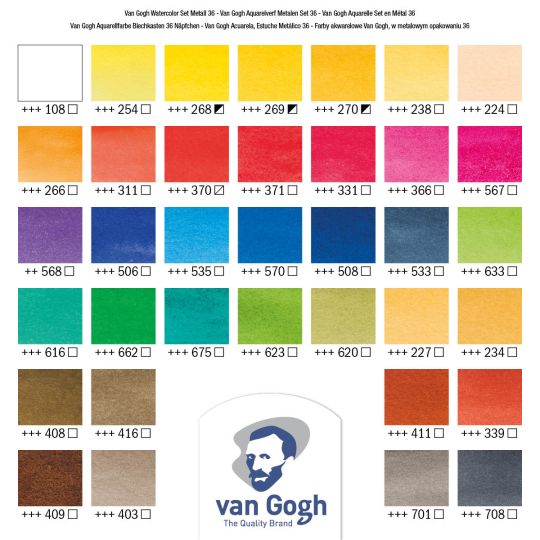 Coffret métal 36 ½ godets aquarelle fine Van Gogh et pinceau