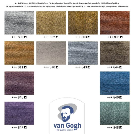 Boîte Van Gogh 12 tubes 10 ml teintes métalliques et interférences *