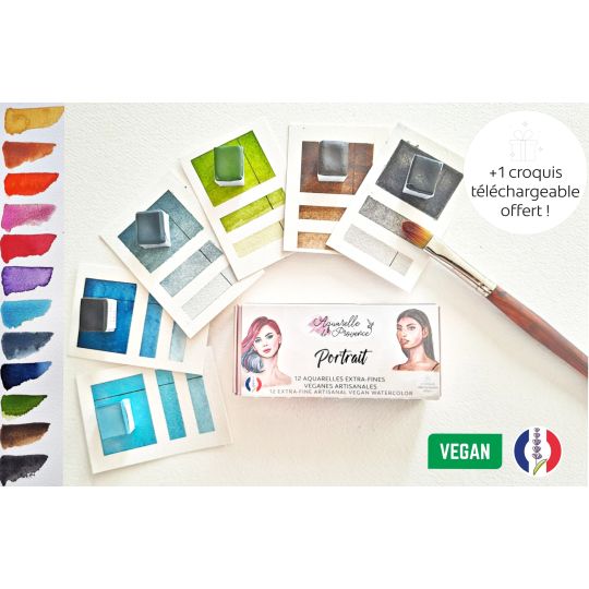 Palette Portrait 12 ½ godets aquarelles extra-fines véganes Aquarelle de Provence
