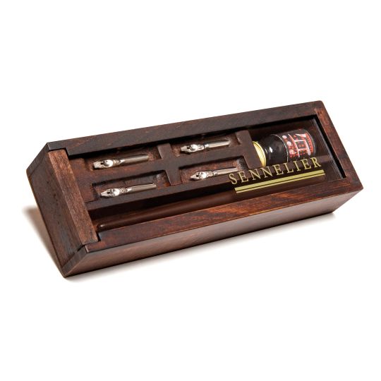 Coffret calligraphie encre de Chine 10ml + porte plume et 4 plumes Sennelier