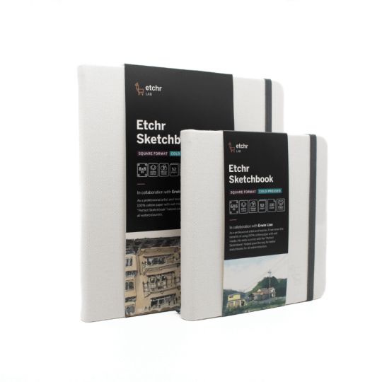 Sketchbook Carré 20.4cm x 20.4cm 230g 100% coton 52 pages grain fin  Etchr Lab
