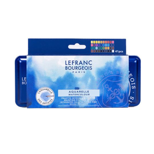 Boîte métal de 40 ½ godet d'aquarelle fine avec un pinceau petit-gris Lefranc Bourgeois