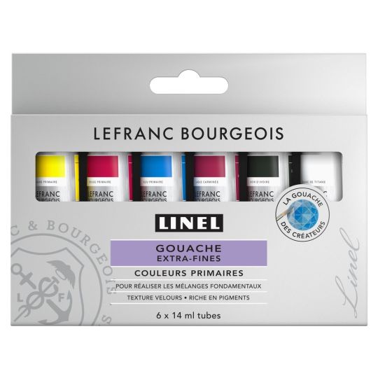 Coffret couleurs primaires 6 tubes 14ml gouache linel en carton Lefranc Bourgeois