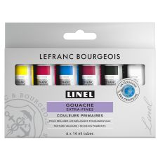 Coffret couleurs primaires 6 tubes 14ml gouache linel en carton Lefranc Bourgeois
