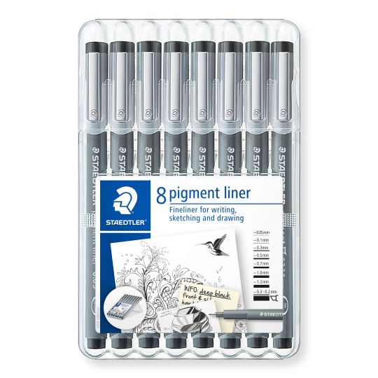 Coffret 8 feutres pigment liner Staedtler noirs
