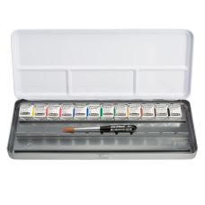 Boîte métal 12  ½  godets + 1 pinceau Da Vinci + 12 vides  Akademie Schmincke