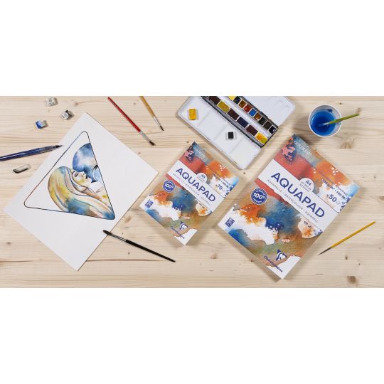 Bloc collé 1 côté Aquapad A5 14,8x21 300g 70f grain moyen fin Clairefontaine
