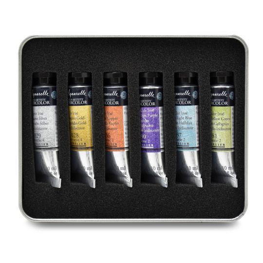 Boîte métal 6 tubes aquarelles irisées sélection pastels & métalliques Sennelier