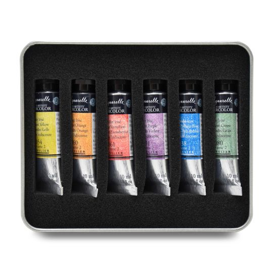 Boîte métal 6 tubes aquarelles irisées sélection découverte Sennelier