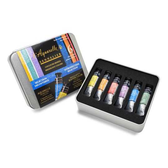 Boîte métal 6 tubes aquarelles irisées sélection découverte Sennelier