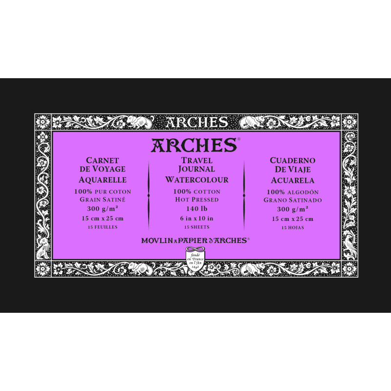 Carnet de Voyage spiralé 100% coton 15f 15x25cm 300g grain satiné Arches