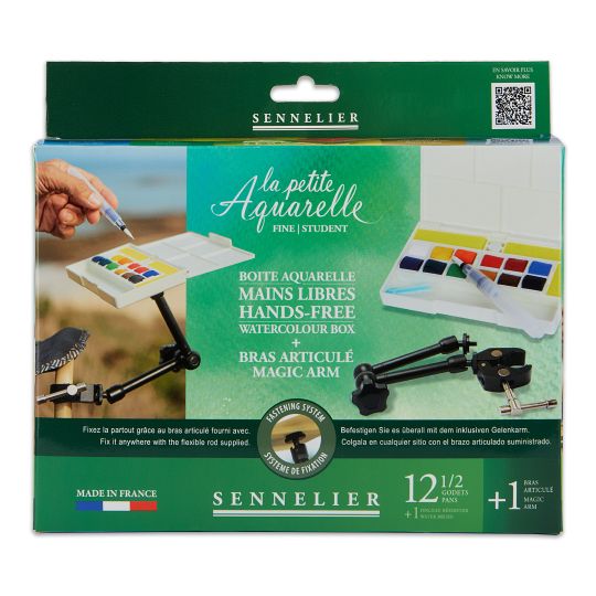 Boite aquarelle mains libres « la petite aquarelle » + bras articulé 12 ½ godets aquarelle fine Sennelier