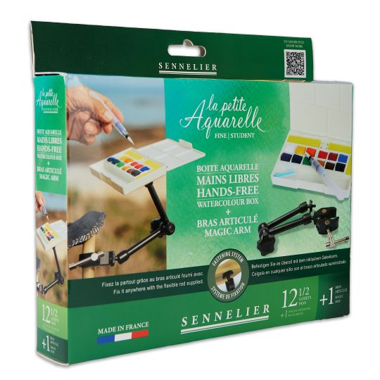 Boite aquarelle mains libres « la petite aquarelle » + bras articulé 12 ½ godets aquarelle fine Sennelier