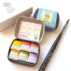 Mini boîte "Vendemmia" 6 ½ godets aquarelles en métal  A. Gallo