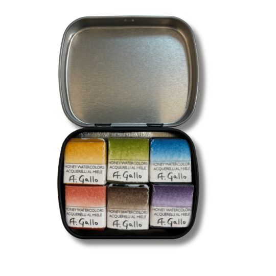 Mini boîte "Paysage" 6 ½ godets aquarelles en métal  A. Gallo