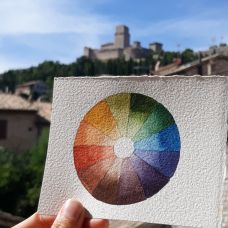 Mini boîte "Paysage" 6 ½ godets aquarelles en métal  A. Gallo