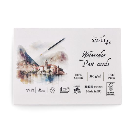 Bloc aquarelle cartes postales 100% coton SMLT 10,5 x 14,7 300g 20 cartes grain fin