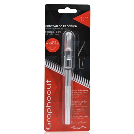 Couteau de précision n°1 antidérapant avec capuchon Grapho'cut