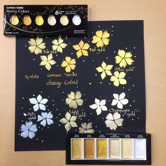 Coffret teintes dorées 6 godets japonais aquarelle Gansai Tambi Kuretake
