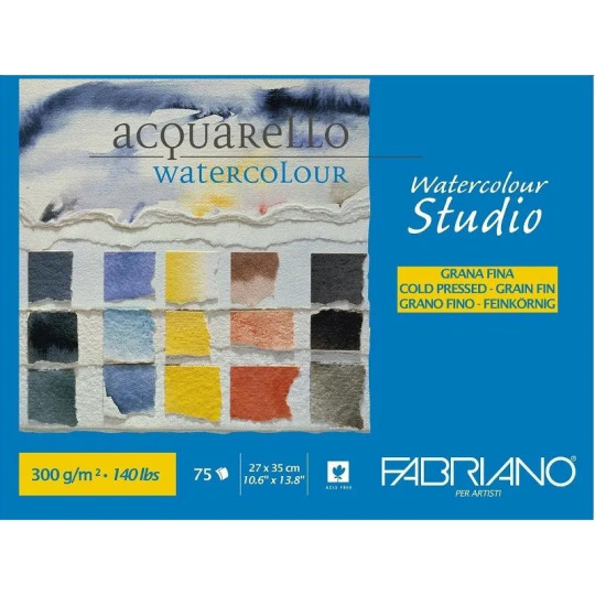 Bloc collé Jumbo 1 côté 27x35 300g 75 f grain fin Fabriano Watercolour Studio
