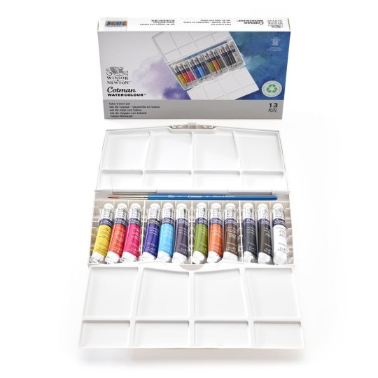 Boîte 12 tubes 8ml aquarelle pinceau en plastique Cotman W&N