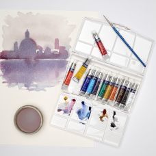 Boîte 12 tubes 8ml aquarelle pinceau en plastique Cotman W&N