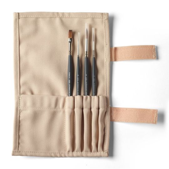Set 4 pinceaux aquarelle synthétique rond, traînard, plat, rond pointu et étui en toile Winsor &Newton